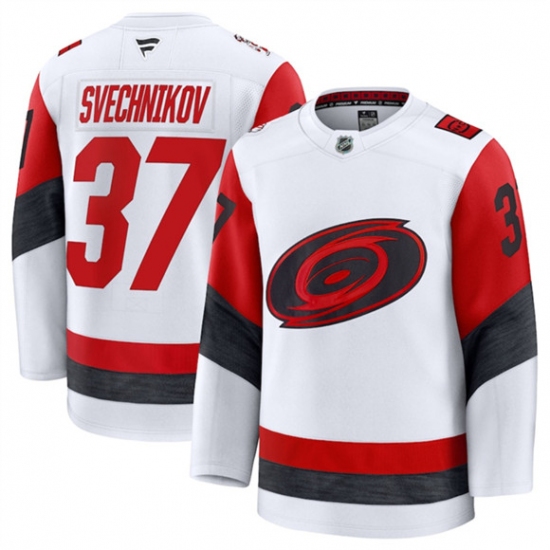 Men's Carolina Hurricanes #37 Andrei Svechnikov White 2025 Away Stitched Hockey Jersey - Ujersey