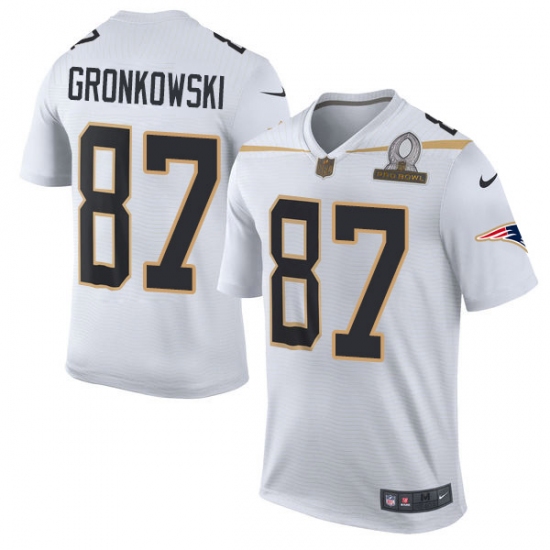 Men's Nike New England Patriots #87 Rob Gronkowski Elite White Team Rice 2016 Pro Bowl NFL Jersey - Ujersey