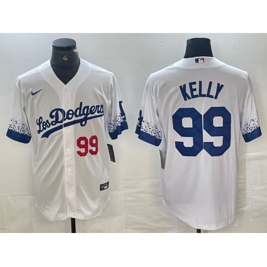 Men's Los Angeles Dodgers #99 Joe Kelly Number White 2021 City Connect Cool Base Stitched Jersey - Ujersey