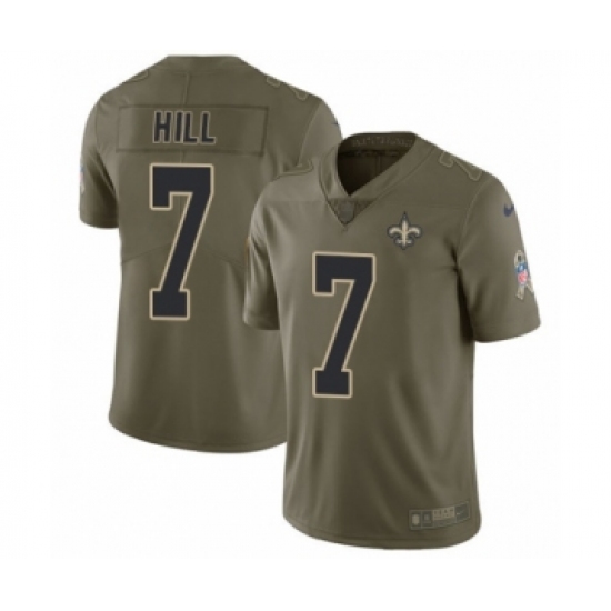 Men's Nike New Orleans Saints #7 Taysom Hill Limited Olive 2017 Salute to Service NFL Jersey - Ujersey