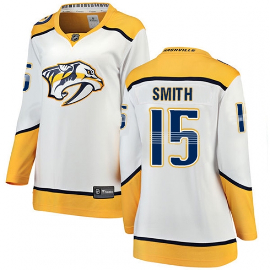 Women's Nashville Predators #15 Craig Smith Fanatics Branded White Away Breakaway NHL Jersey - Ujersey