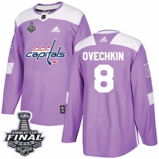 Men's Adidas Washington Capitals #8 Alex Ovechkin Authentic Purple Fights Cancer Practice 2018 Stanley Cup Final NHL Jersey - Ujersey