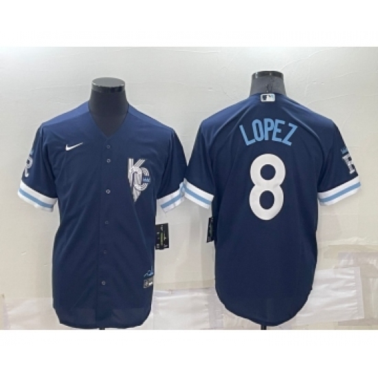 Men's Kansas City Royals #8 Nicky Lopez 2022 Navy Blue City Connect Cool Base Stitched Jersey - Ujersey