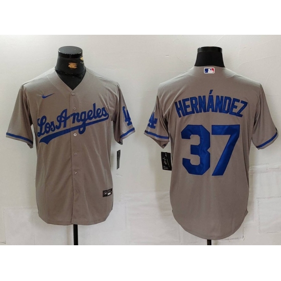 Men's Los Angeles Dodgers #37 Teoscar Hernandez Grey With Los Cool Base Stitched Jersey - Ujersey