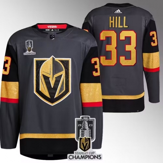 Men's Vegas Golden Knights #33 Adin Hill Gray 2023 Stanley Cup Champions Stitched Jersey - Ujersey