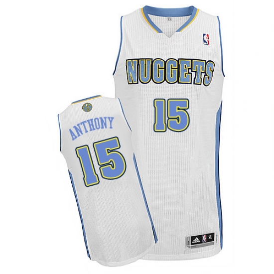 Men's Adidas Denver Nuggets #15 Carmelo Anthony Authentic White Home NBA Jersey - Ujersey