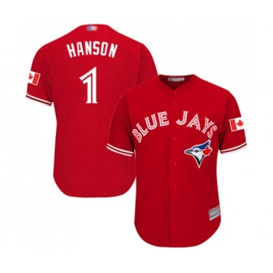 Youth Toronto Blue Jays #1 Alen Hanson Replica Scarlet Alternate Baseball Jersey
