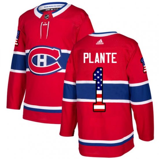 Men's Adidas Montreal Canadiens #1 Jacques Plante Authentic Red USA Flag Fashion NHL Jersey - Ujersey