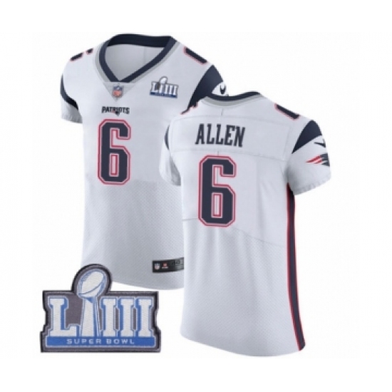 Men's Nike New England Patriots #6 Ryan Allen White Vapor Untouchable Elite Player Super Bowl LIII Bound NFL Jersey - Ujersey