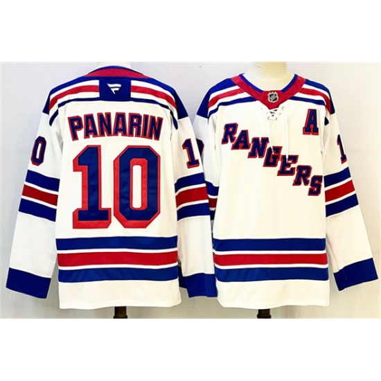 Men's New York Rangers #10 Artemi Panarin White With A 2024-25 Away Stitched Jersey - Ujersey
