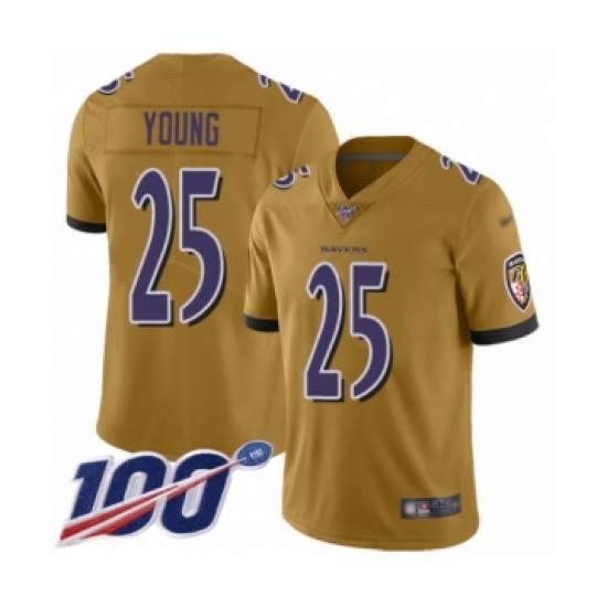 Youth Baltimore Ravens #25 Tavon Young Limited Gold Inverted Legend 100th Season Football Jersey - Ujersey