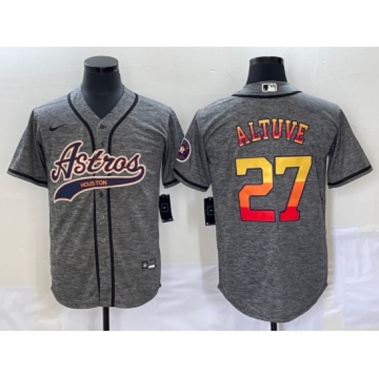 Men's Houston Astros #27 Jose Altuve Grey Gridiron Cool Base Stitched Baseball Jersey - Ujersey
