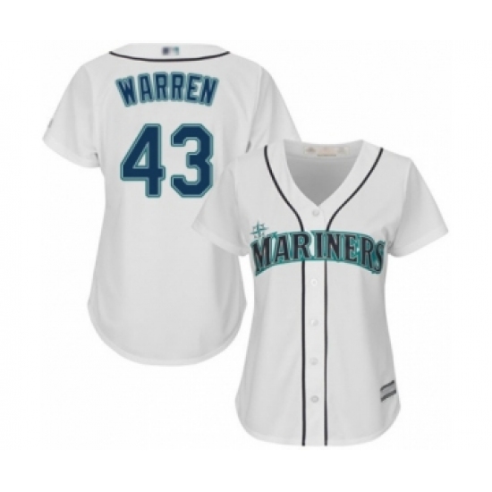 Women's Seattle Mariners #43 Art Warren Authentic White Home Cool Base Baseball Player Jersey