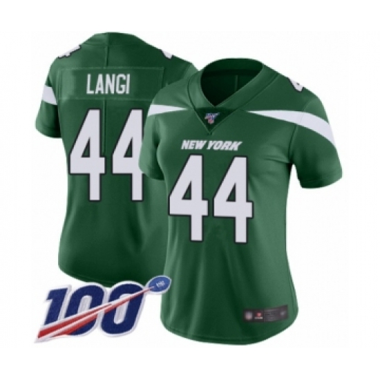 Women's New York Jets #44 Harvey Langi Green Team Color Vapor Untouchable Limited Player 100th Season Football Jersey - Ujersey