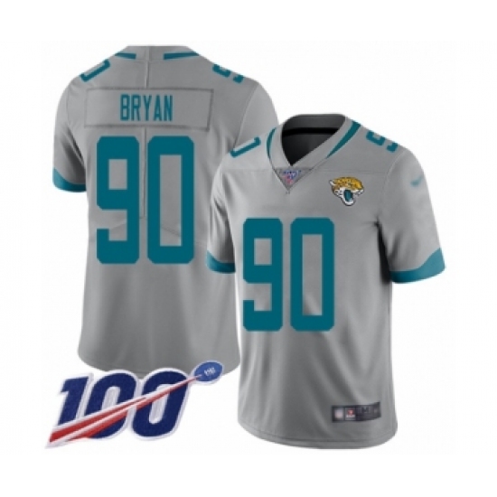 Men's Jacksonville Jaguars #90 Taven Bryan Silver Inverted Legend Limited 100th Season Football Jersey - Ujersey