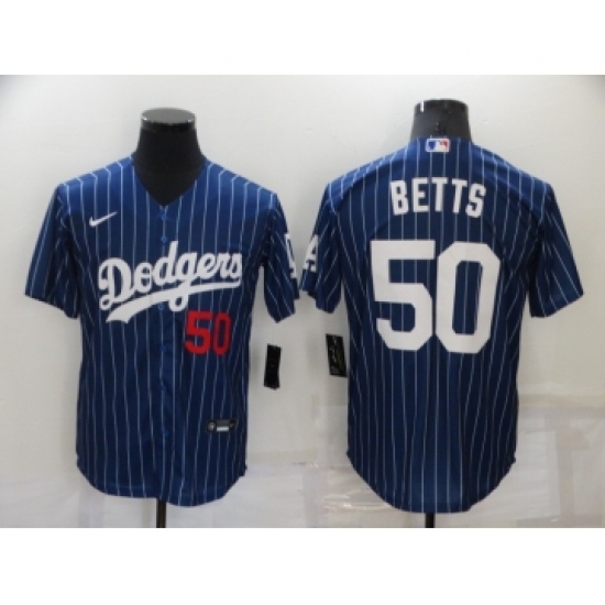 Men's Los Angeles Dodgers #50 Mookie Betts Blue Pinstripe Stitched MLB Cool Base Nike Jersey - Ujersey