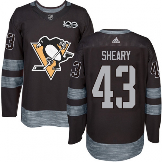 Men's Adidas Pittsburgh Penguins #43 Conor Sheary Authentic Black 1917-2017 100th Anniversary NHL Jersey - Ujersey