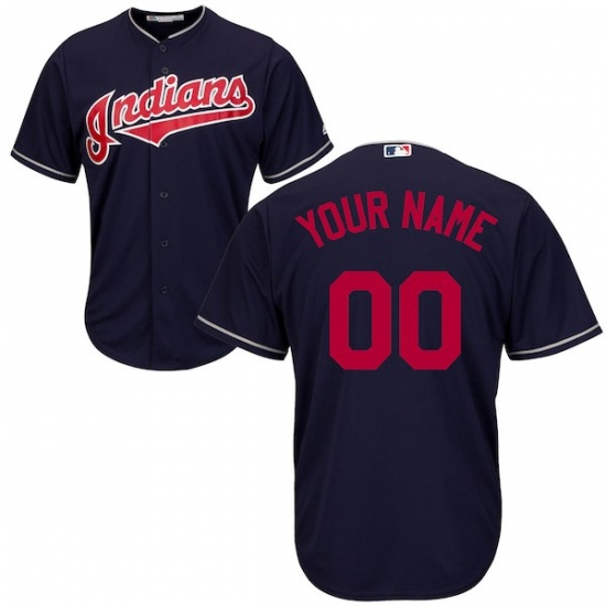 Men's Cleveland Indians Majestic Navy Cool Base Custom Jersey - Ujersey