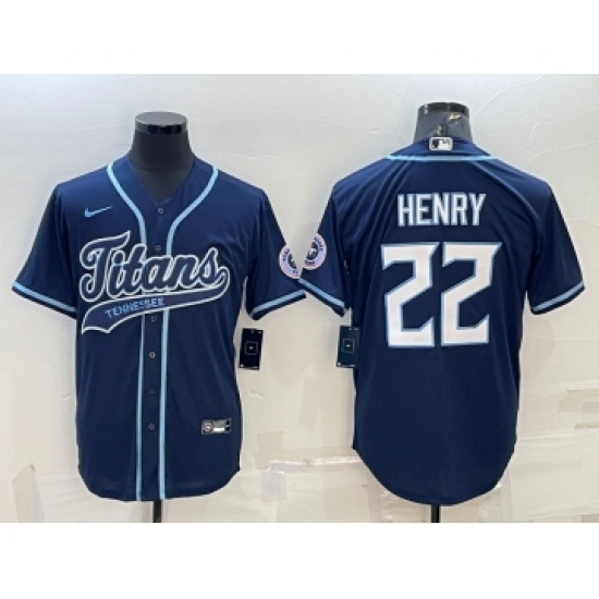 Men's Tennessee Titans #22 Derrick Henry Navy With Patch Cool Base Stitched Baseball Jersey - Ujersey