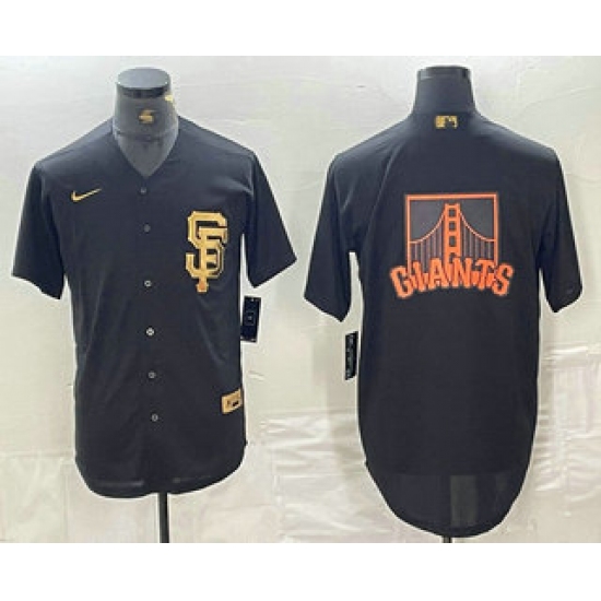 Men's San Francisco Giants Team Big Logo Black Gold Cool Base Stitched Baseball Jersey - Ujersey