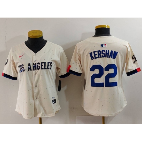Women's Los Angeles Dodgers #22 Clayton Kershaw Cream 2024 City Connect Limited Stitched Jersey - Ujersey