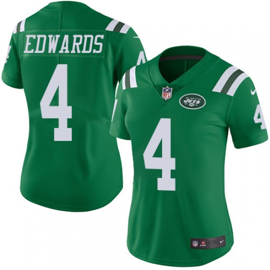 Women's Nike New York Jets #4 Lac Edwards Limited Green Rush Vapor Untouchable NFL Jersey - Ujersey
