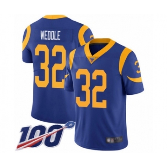 Men's Los Angeles Rams #32 Eric Weddle Royal Blue Alternate Vapor Untouchable Limited Player 100th Season Football Jersey - Ujersey
