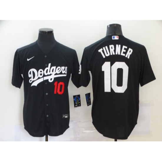 Men's Los Angeles Dodgers #10 Justin Turner Black Nike Royal Replica Alternate Jersey - Ujersey