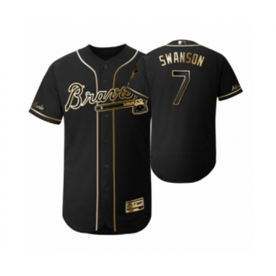 Men's 2019 Golden Edition Atlanta Braves Black #7 Dansby Swanson Flex Base Jersey - Ujersey