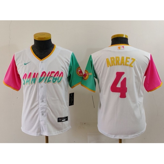 Youth San Diego Padres #4 Luis Arraez White 2023 City Connect Cool Base Stitched Jersey - Ujersey