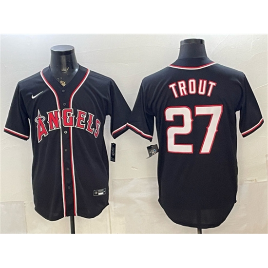 Men's Los Angeles Angels #27 Mike Trout 2026 Fashion Black Out Stitched Baseball Jersey