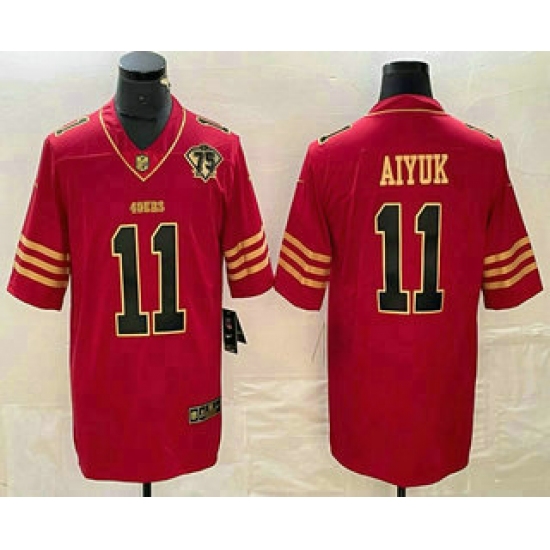 Men's San Francisco 49ers #11 Brandon Aiyuk Red 75th Golden Edition Stitched Nike Limited Jersey - Ujersey