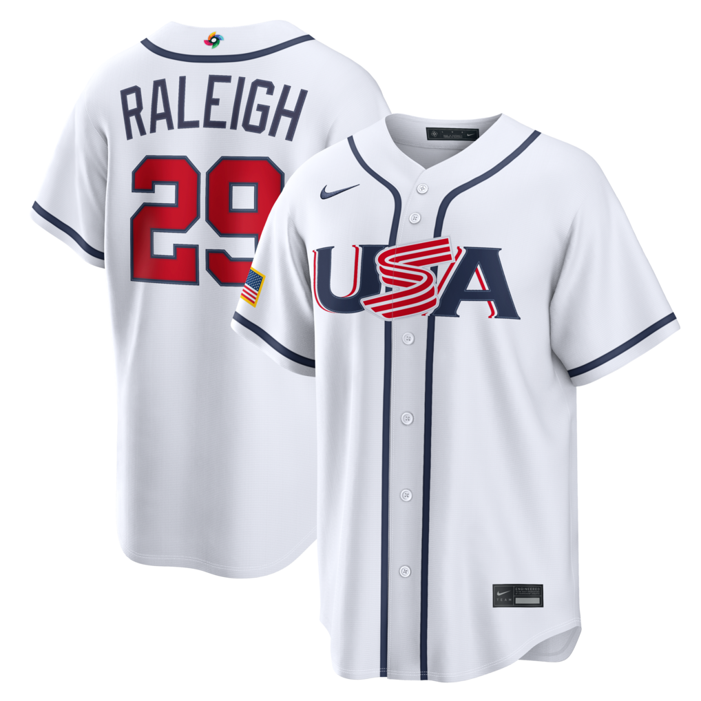 Men's USA Baseball Cal Raleigh Nike White 2026 World Baseball Classic Home Stadium Jersey - ujerseystore