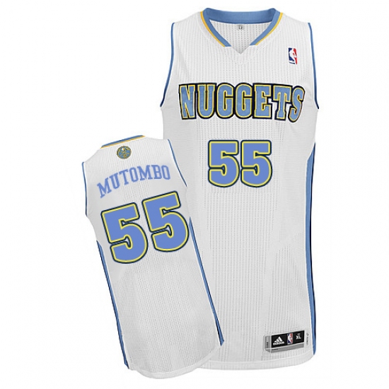 Men's Adidas Denver Nuggets #55 Dikembe Mutombo Authentic White Home NBA Jersey - Ujersey