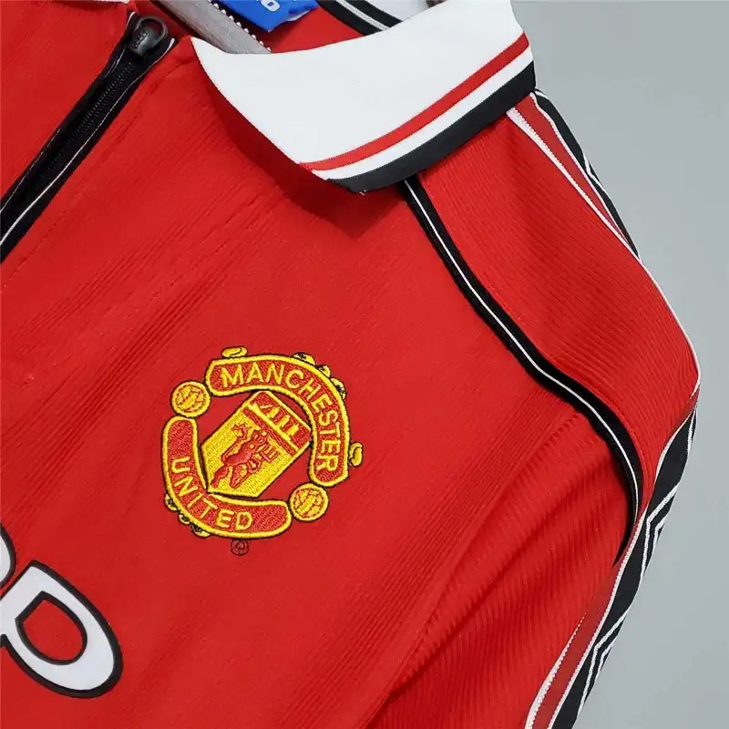 Beckham #7 Manchester United Retro Home Long Sleeve Football Jersey Shirt 1998/99