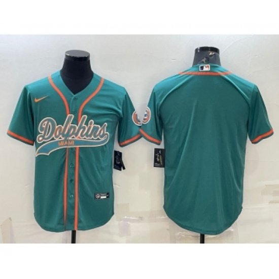 Men's Miami Dolphins Blank Aqua With Patch Cool Base Stitched Baseball Jersey - Ujersey