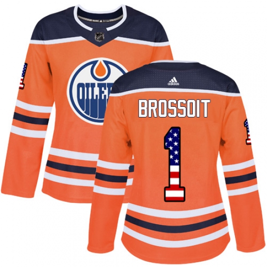 Women's Adidas Edmonton Oilers #1 Laurent Brossoit Authentic Orange USA Flag Fashion NHL Jersey - Ujersey
