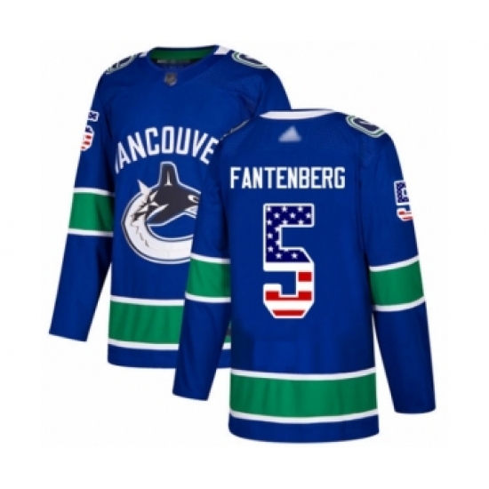 Men's Vancouver Canucks #5 Oscar Fantenberg Authentic Blue USA Flag Fashion Hockey Jersey - Ujersey