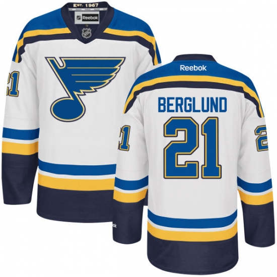 Men's Reebok St. Louis Blues #21 Patrik Berglund Authentic White Away NHL Jersey - Ujersey