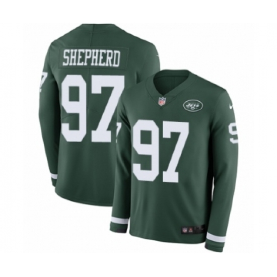 Men's Nike New York Jets #97 Nathan Shepherd Limited Green Therma Long Sleeve NFL Jersey - Ujersey
