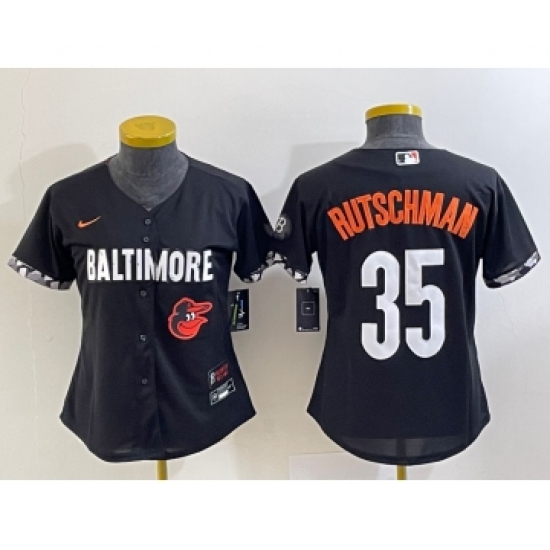 Women's Baltimore Orioles #35 Adley Rutschman Black 2023 City Connect Cool Base Stitched Jersey 1 - Ujersey