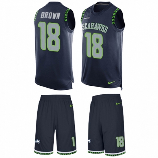 Men's Nike Seattle Seahawks #18 Jaron Brown Limited Steel Blue Tank Top Suit NFL Jersey - Ujersey