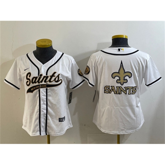 Women's New Orleans Saints White Team Big Logo With Cool Base Stitched Baseball Jersey(Run Small) - Ujersey