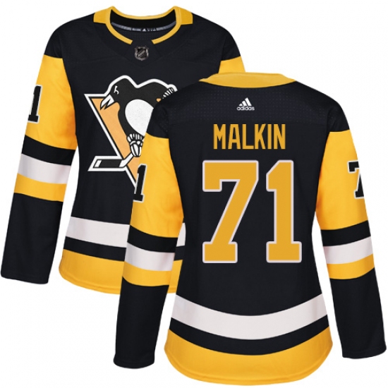 Women's Adidas Pittsburgh Penguins #71 Evgeni Malkin Authentic Black Home NHL Jersey