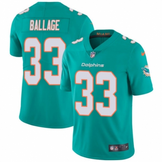 Youth Nike Miami Dolphins #33 Kalen Ballage Aqua Green Team Color Vapor Untouchable Limited Player NFL Jersey - Ujersey