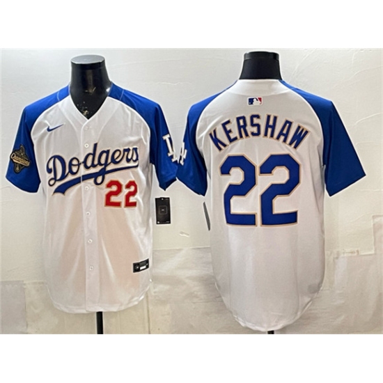 Men's Los Angeles Dodgers #22 Clayton Kershaw White Royal 2025 World Series Champions Limited Stitched Baseball Jersey - Ujersey