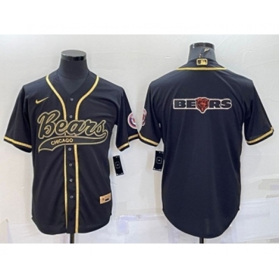 Men's Chicago Bears Black Gold Team Big Logo With Patch Cool Base Stitched Baseball Jersey - Ujersey