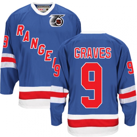 Men's CCM New York Rangers #9 Adam Graves Authentic Royal Blue 75TH Throwback NHL Jersey - Ujersey
