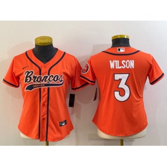 Women's Denver Broncos #3 Russell Wilson Orange With Patch Cool Base Stitched Baseball Jersey - Ujersey