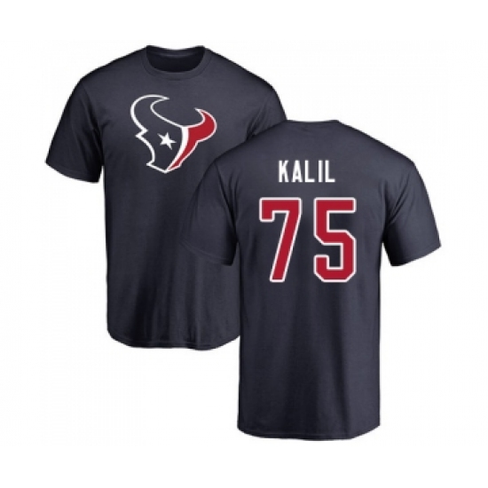 Football Houston Texans #75 Matt Kalil Navy Blue Name & Number Logo T-Shirt - Ujersey NHL